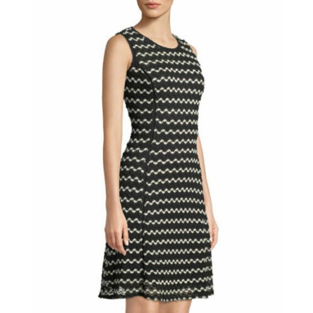 Crochet Knit A-Line Tank Dress Karl Lagerfeld Black+White 14 Wedding Guest NWT